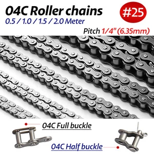 Roller Chain #25 04C Drive Chain Conveyor Chain Pitch 6.35mm & Full/Half Buckle - Imagen 1 de 12