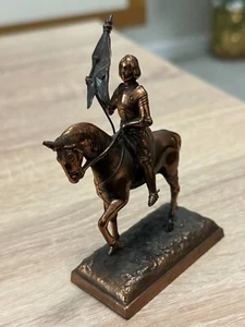 Antique Old Joan of Arc French Knight Metal Statue Horse Art Sculpture Miniature - Picture 1 of 5
