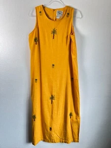 Country Wear Collection Pineapple & Palm Tree Linen Blend Yellow Maxi Dress P/L - Picture 1 of 10