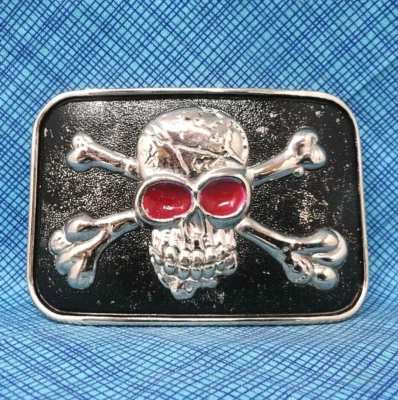 Череп скрещенные кости ремня пряжка мотоциклиста красные глаза Хэллоуин косплей винтажный .PCB306 - Изображение 1 из 4