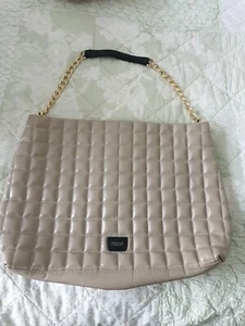 Jaeger Shoulder Bag Beige Taupe Quilted Leather Gold Chain Shoulder Strap.. - Picture 1 of 8