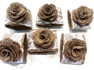 NEW BURLAP AND LACE NAPKIN RINGS 6 - Picture 1 of 3