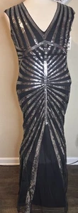 Sequin Gown Formal Evening Dress Black Silver Womens Size M - Picture 1 of 6