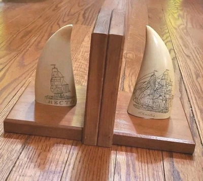 Artek Sperm Whale Tooth Replica Bookends John F. Kennedy Collection  - Image 1 of 4