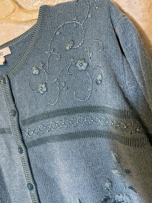 Dress Barn Woman’s 1X Blue Acrylic Rayon Cardigan Button Sweater - Image 1 of 4