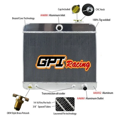 适用于 1965 年 GMC 1000/1500 系列卡车 V6 发动机 AT 铝散热器  — 第 1/4 张图片