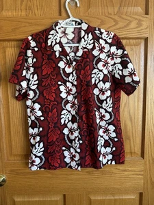 Kys rotes Blumen Hemd Mae In Hawaii Small rot schwarz weiß Urlaubsort Vintage - Bild 1 von 6