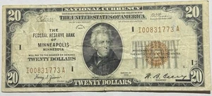$20 1929 National Currency Bank Note Federal Reserve Bank Minneapolis, Minn. - Picture 1 of 2