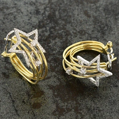 14k Yellow & White Gold Designer Sonia B Diamond Star Omega Back Earrings - Image 1 of 4