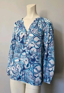 Lilly Pulitzer Langarm Oberteil Bluse Shirt Damen Gr. M 100% Seide (#193) - Bild 1 von 9