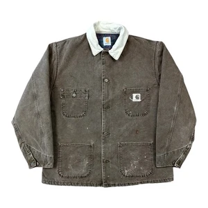 Chaqueta Carhartt Chore Vintage Años 90 Para Hombre Grande Desteñida Marrón Manta Forrada EE. UU. Oliva - Imagen 1 de 14