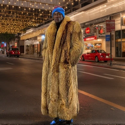 Abrigos de piel de mapache real natural para hombre chaquetas largas cálidas de invierno nuevo abrigo ropa exterior Foto 1 de 4