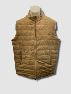 $795 Neiman Marcus Hombre Beige Gamuza Reversible Cremallera Bidireccional Chaleco Chaqueta Talla XL Foto 1 de 4