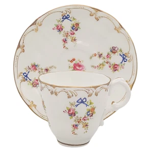 Antique Victorian Tea Cup And Saucer 130ml English Bone China Floral Bowls Gold - Picture 1 of 23