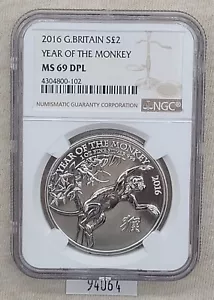 WPCoins ~ 2016 Great Britain MS-69 DPL 1oz Silver 2 Pounds Year of the Monkey - Picture 1 of 5