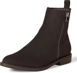 Amazon Essentials Women's Exterior Zip Flat Ankle Boot - Black Microsuede - 6.5 - Picture 1 of 6