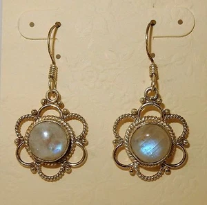 Victorian inspired Rainbow Moonstone gemstone & Sterling silver earrings - Picture 1 of 3
