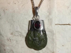 SELTENER MOLDAVIT GRANAT STERLINGSILBER ANHÄNGER 20" KETTE HALSKETTE HOCHWERTIG - Bild 1 von 10
