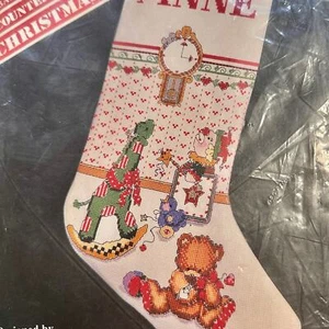 Banar Designs Calza di Natale Vintage Contato Punto Croce Orologio Giocattoli Orso - Foto 1 di 9
