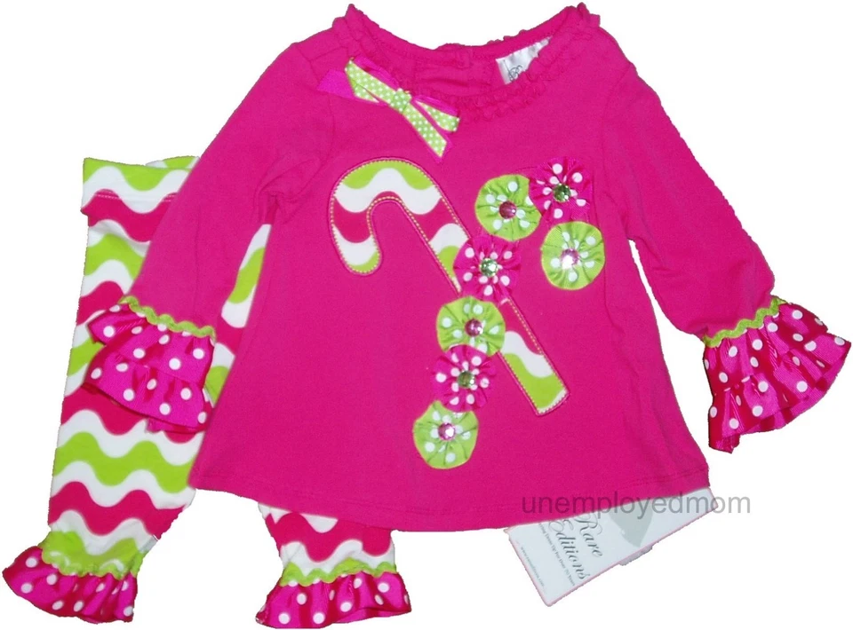 Pink Christmas 2 Piece Outfit Set Dress Leggings Holiday Baby Little Girls Top - Image 1 of 1