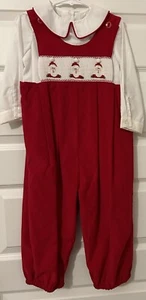 New Cupcake Originals Boys Red Smocked Santa One Piece Overalls Shirt Outfit 4T - Picture 1 of 3