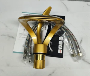Grifo mezclador de lavabo de lavabo de una sola manija para recipiente dorado - Imagen 1 de 8