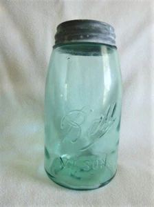 Blue Ball Quart Shoulder Seal/Sheepnose Perfect Mason Jar Zinc Lid 1910-1923 - Picture 1 of 5