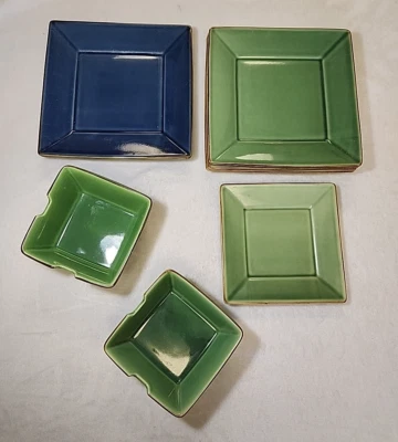 Pottery Barn ASIAN SQUARE Cobalt Blue Green Bowl Salad Dinner Plates CHOOSE pcs - Image 1 of 4
