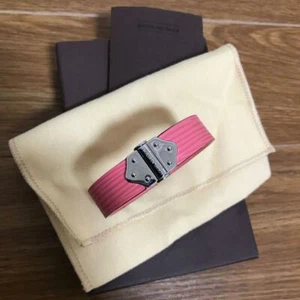 Authentic Louis Vuitton Epi Leather Spirit Bracelet Pink/Silver NEVER USED Japan - Picture 1 of 7
