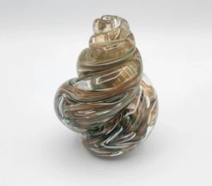 Siyeh Studio Glass Shell Paperweight Sculpture Swirls Drab Green White Browns - Picture 1 of 14
