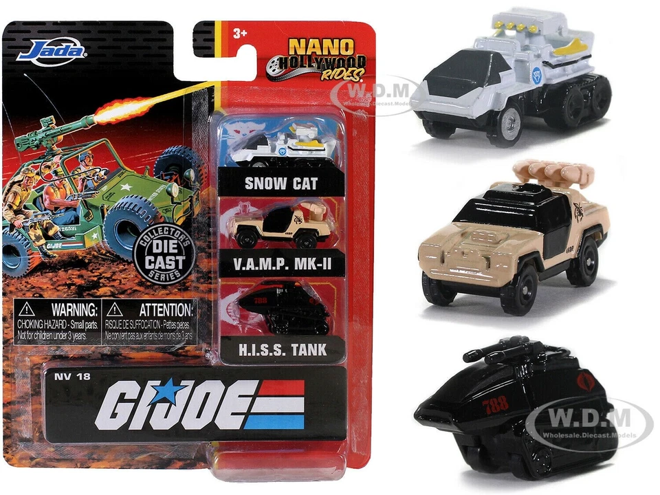 Jada Model Car GI Joe Nano Ride 3-Pack Snow Cat/V.A.M.P MK-II/ H.I.S.S Tank - Image 1 of 1
