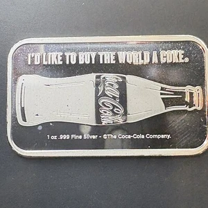 Enjoy Coca-Cola "Me gustaría comprar The World A Coke" 1 OZ barra de plata 999 prueba, sin precio base - Imagen 1 de 4