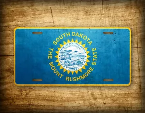 South Dakota Weathered Metal Flag License Plate Antique SD State Flag Auto Tag - Picture 1 of 5