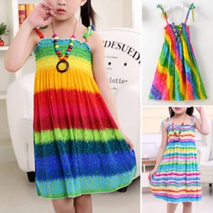 Summer Kids Birthday Party Dress Tutu Dress Baby Girls Rainbow Dresses Sundress+ - Picture 1 of 9