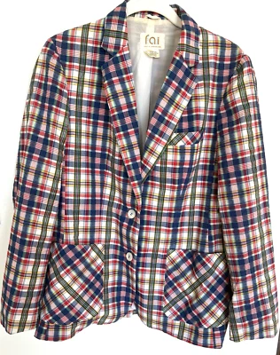 DE COLECCIÓN F.A.I. Blazer a cuadros para mujer talla 12 verde marino blanco rojo Foto 1 de 4