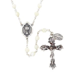 First Communion Rosary Heritage Collection White 6mm Glass Beads - Picture 1 of 2