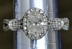 Ladies 4.5 gramms 14k White Gold Oval Halo 1 tcw Diamond Engagement Ring 4.75 - Picture 1 of 13