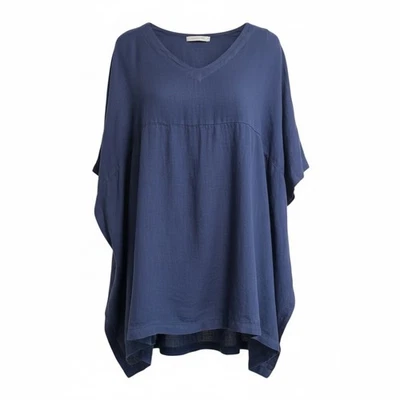 Top túnica azul 100 % lino corte suelto para mujer talla L/XL Lagenlook asimétrico Foto 1 de 4
