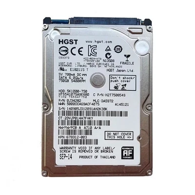 HGST 750GB HTS541075A9E680 5400RPM SATA 2.5" Laptop HDD Hard Disk Drive - Image 1 of 3