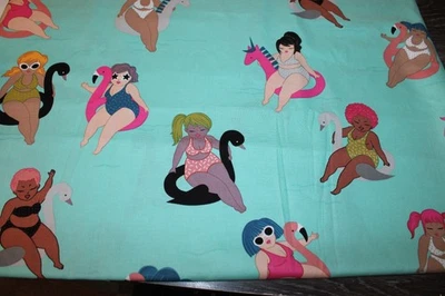 Alexander Henry Flirty and Floaty Pinup Girls Fabric Yd Blue Pool Bathing Suits - Image 1 of 2