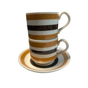 Vintage Carrigaline Irish Pottery 3 Pieces Tea Cup Saucer Brown Stripe Damaged - Picture 1 of 17