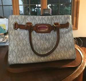 Michael Kors Hamilton Vanilla Pebbled Travel Tote Signature Satchel Shoulder Bag - Picture 1 of 15