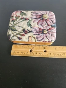 VINTAGE TAPESTRY TRAVEL HARD CASE JEWELRY BOX 4" × 3" - Picture 1 of 5