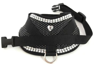 Softgeschirr Brustgeschirr Hundegeschirr XS S M Glitzer schwarz weiß Tupfen - Picture 1 of 4