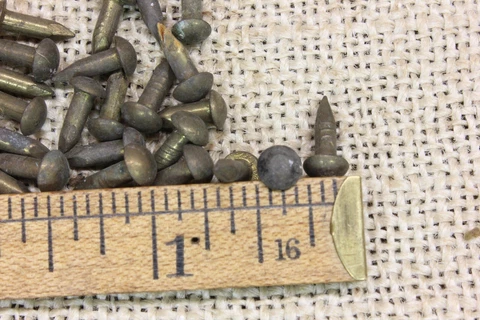 1/2” Old Brass 25 Nails Tarnished Escutcheon Pins Vintage 1/4” Domed Heads 13 Ga Cover