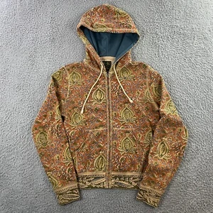 Vintage Y2K Lucky Brand Hoodie Womens Small Floral AOP Full Zip Boho Hippie - Picture 1 of 7
