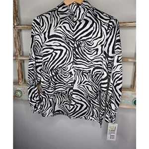 NWT Zebra 100% Silk Button Up Blouse by Robbie Lee Ladies size Small - Picture 1 of 9