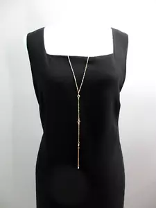 Crystal Lariat Necklace Clear Gem Jewels Y Drop Long Thin Dainty Chain Elegant - Picture 1 of 16