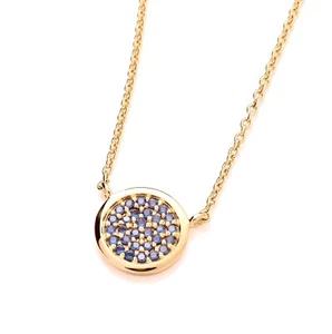 9ct Yellow Gold on Silver simulated BLUE SAPPHIRE Cluster Pendant 18" Necklace - Picture 1 of 7