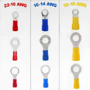 Wire Ring Terminals 22 16 14 10 AWG Crimp Connector Power Car Audio Ground Gauge - Picture 1 of 15